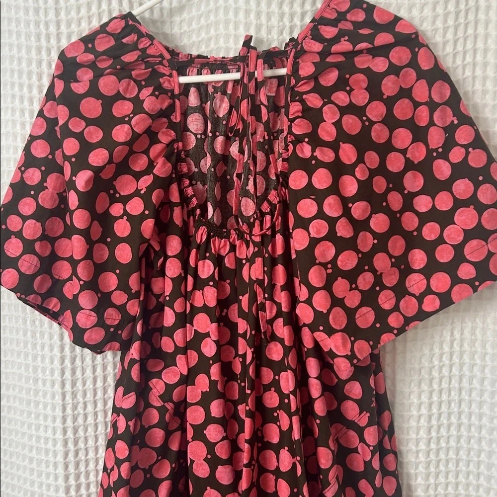 Free People Jodie Printed Tunic Small Chocolate Pink Dot Flowy Oversized - Picture 12 of 13